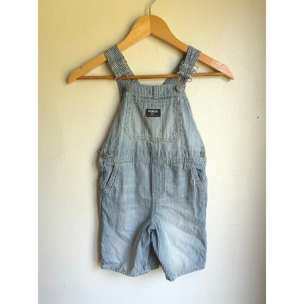 OshKosh Bgosh Kids Hickory Stripe Denim Vestbak Overalls Blue White Shortalls